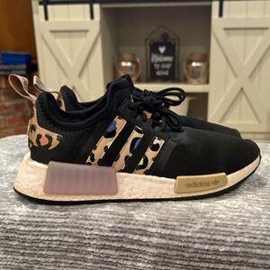 Adidas Black and Cream Sneakers with Animal Pattern